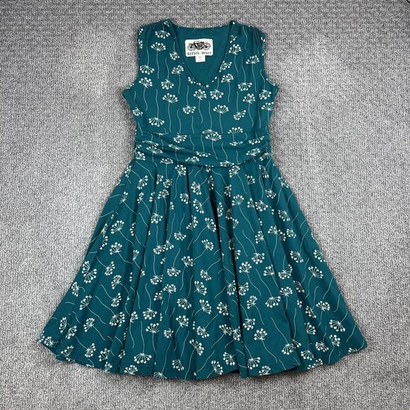 Effie's Heart Dress Womens XL Teal Green Floral Fit & Flare V-Neck Pockets Knit - Picture 1 of 7